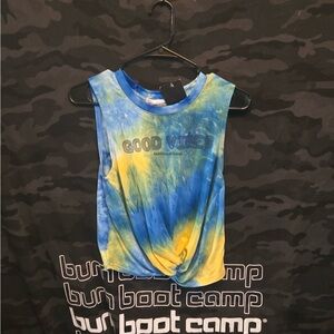 Blue and Yellow Tie-Dye Crop Top